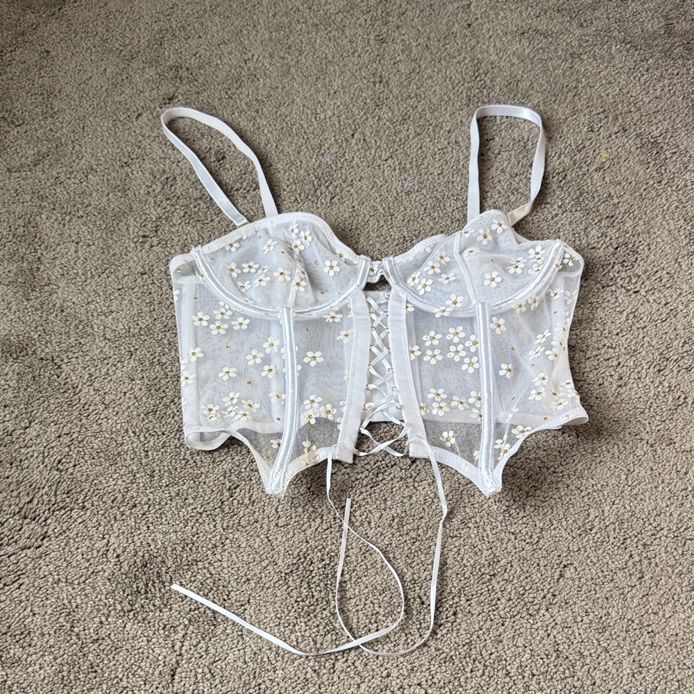 Body Rage White Floral Bustier Underwire Corset SIZE M
